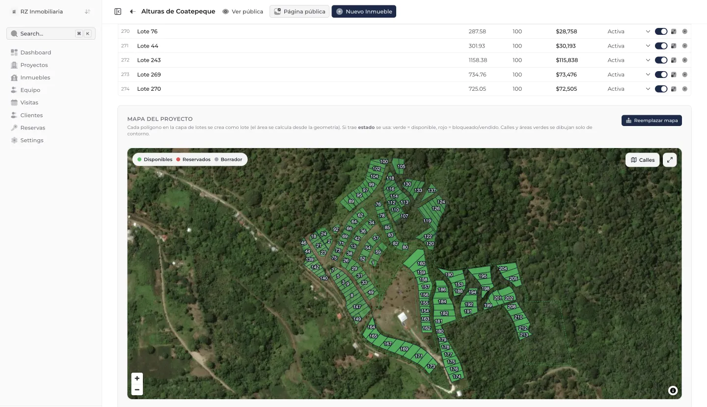Mapa satelital interactivo de lotes · Vecino